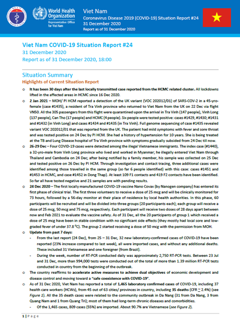 COVID-19 in Viet Nam Situation Report 24