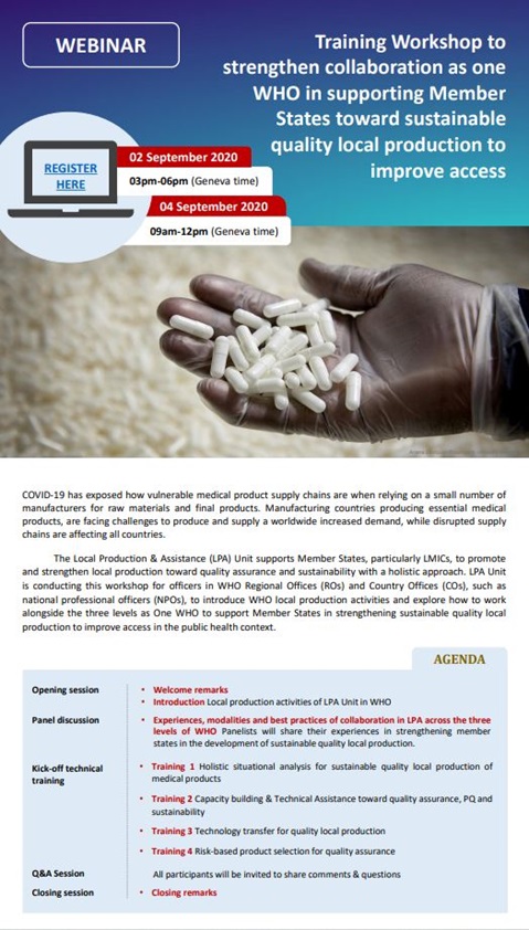 Flyer: Training to strengthen collaboration as one WHO toward sustainable quality local production