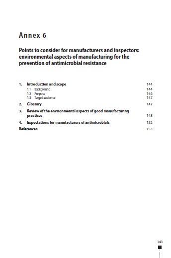 TRS 1025 - Annex 6: Points to consider for manufacturers and inspectors: environmental aspects of manufacturing for the prevention of antimicrobial resistance