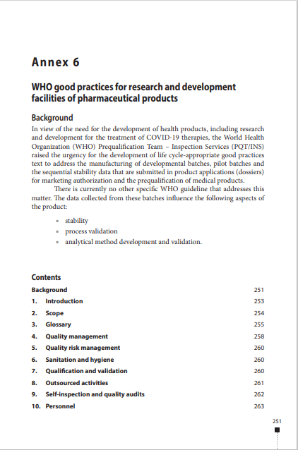 TRS 1044 - Annex 6: WHO good practices for research and development facilities of pharmaceutical products