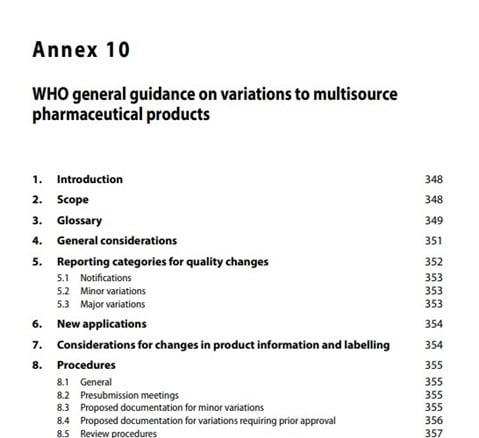 TRS 966 - Annex 10: WHO general guidance on variations to multisource pharmaceutical products