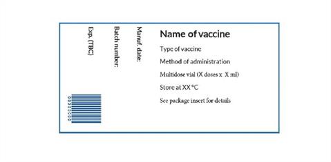 Model packaging for label for vials for Covid 19 vaccines