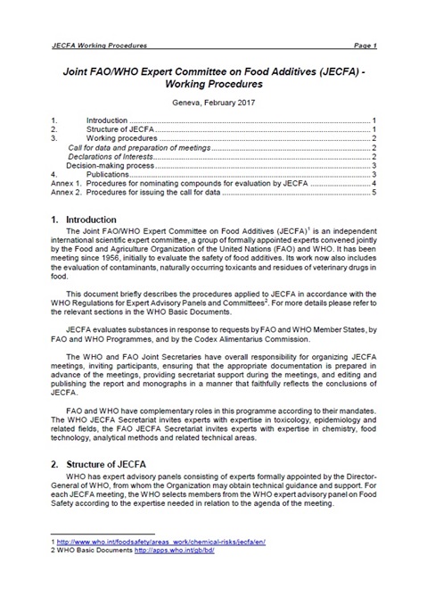 Joint FAO/WHO Expert Committee on Food Additives (JECFA) -
Working Procedures
