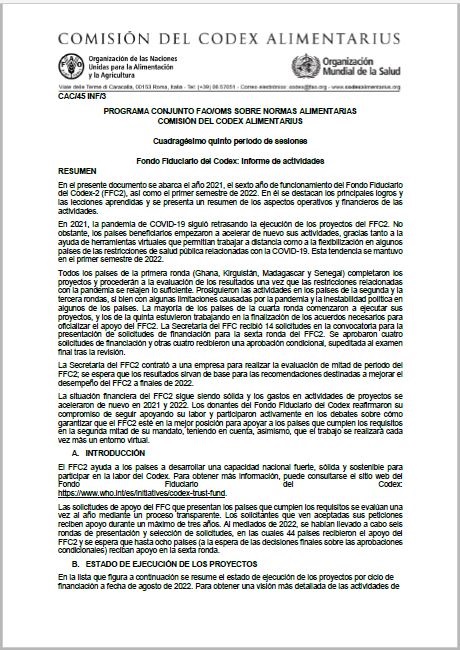 Fondo fiduciario del Codex FAO/OMS - Informe anual de 2021