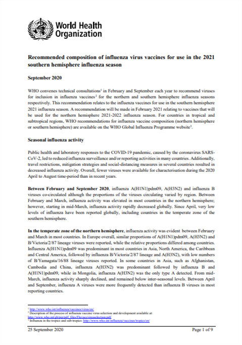 Recommended composition of influenza virus vaccines for use in the 2017-2018 northern hemisphere influenza season
