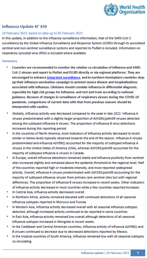 Influenza Update N° 439