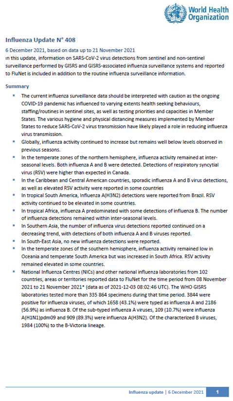 Influenza Update N° 408