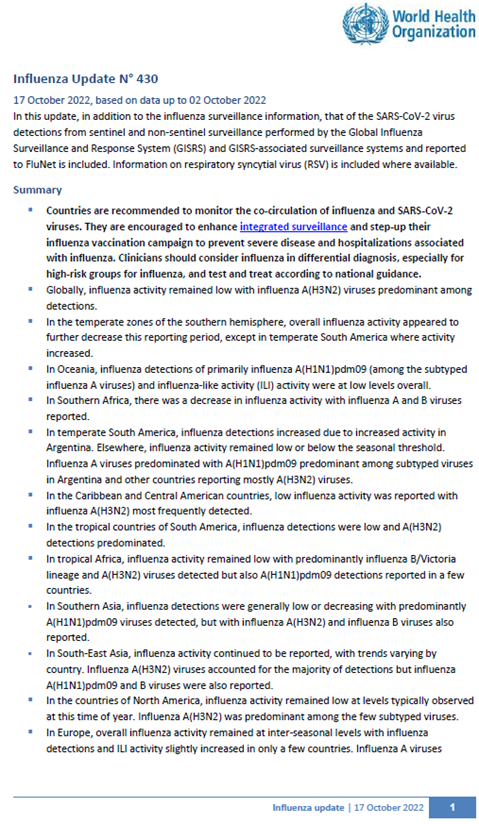 Influenza Update N° 430