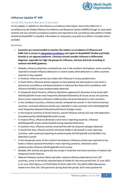Influenza Update N° 449