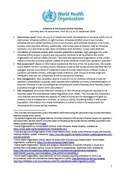 Influenza at the human-animal interface summary and assessment, 27 September 2024