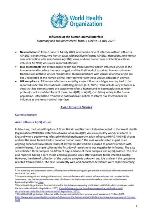 Influenza at the human-animal interface summary and assessment, 14 July 2023
