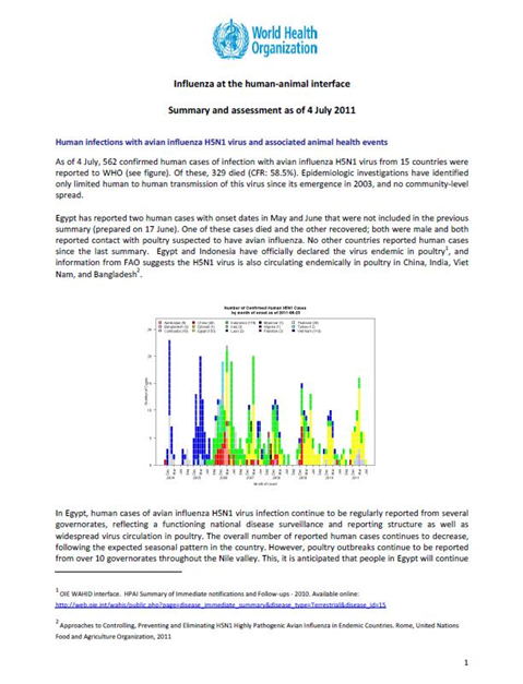 Influenza at the human-animal interface summary and assessment, 4 July 2011