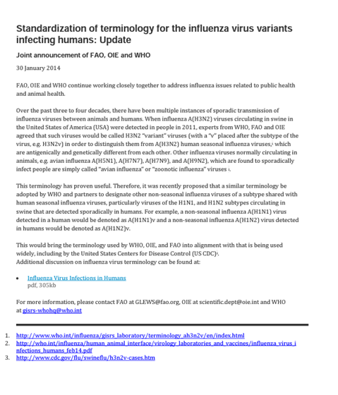 Standardization  of  terminology  for  the  influenza  virus  variants infecting humans:  Update