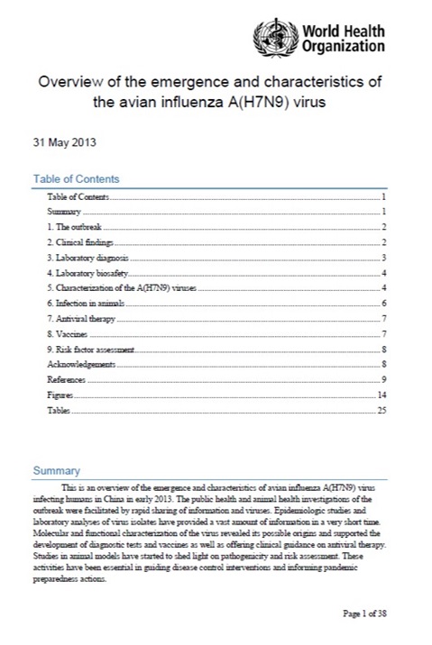 Overview of the emergence and characteristics of the avian influenza A(H7N9) virus