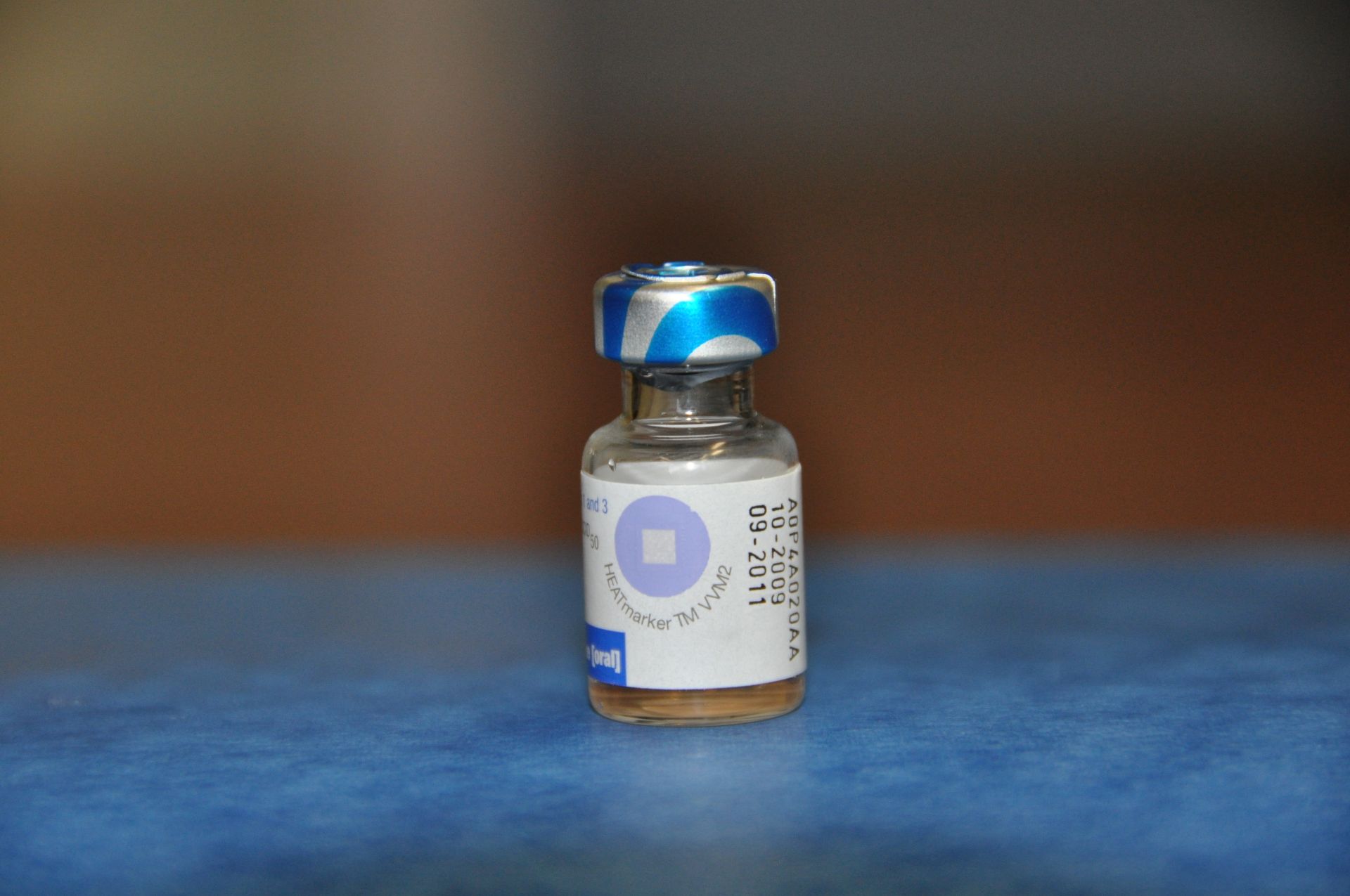 Vaccine-vial-monitor-on- bivalent-oral-polio-vaccinevial A vaccine vial monitor on a bivalent oral polio vaccine vial.