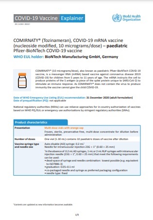 Paediatric Pfizer-BioNTech COVID-19 vaccine COMIRNATY® (Tozinameran)
