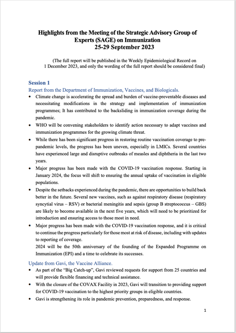 SAGE September 2023: meeting highlights