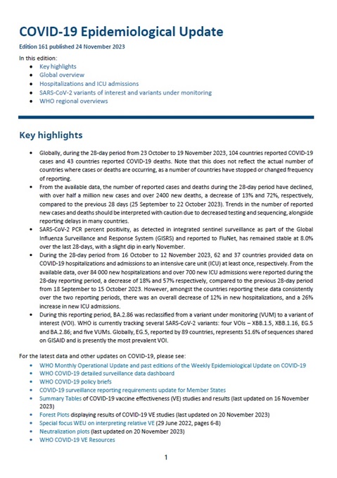 COVID-19 Epidemiological Update - 24 November 2023