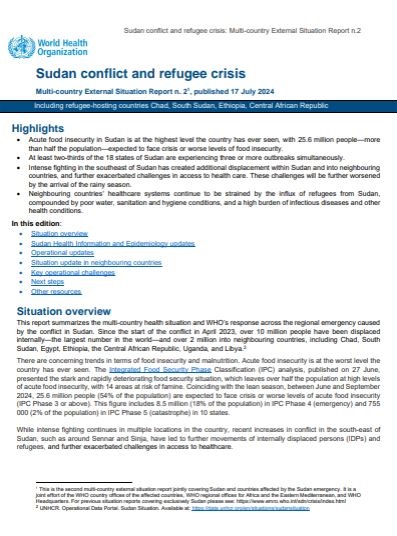 Sudan conflict and refugee crisis, Multi-country External Situation Report #2-17 July 2024