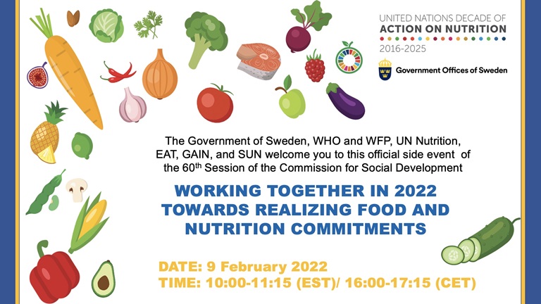 Side event flyer on Working together in 2022 towards realizing food and nutrition commitments