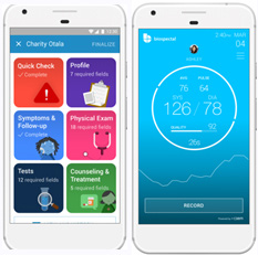 Illustration of a mobile phone with the OptiBP software
