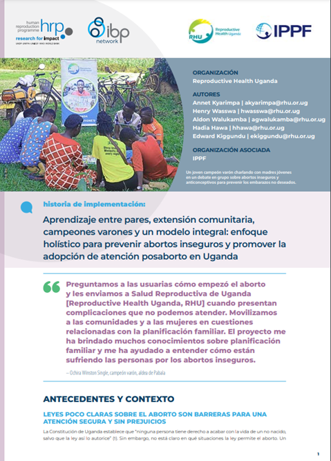 Uganda: Aprendizaje entre pares, extensión comunitaria y campeones varones