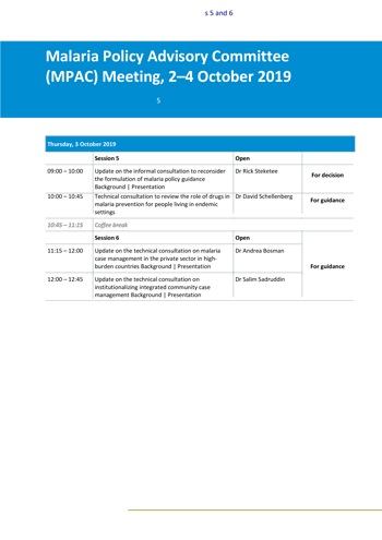 Malaria Policy Advisory Committee to the WHO: Sessions 5 and 6 of the October 2019 meeting