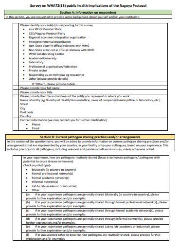Survey on WHA72(13) public health implications of the Nagoya Protocol
