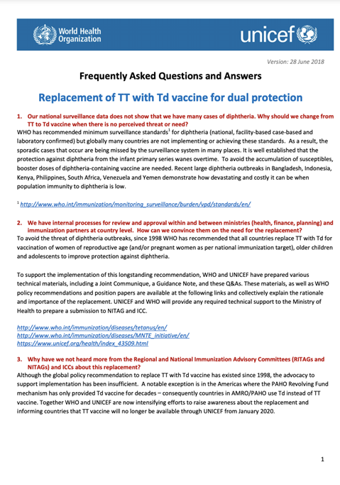 Frequently Asked Questions and Answers - Replacement of TT with Td