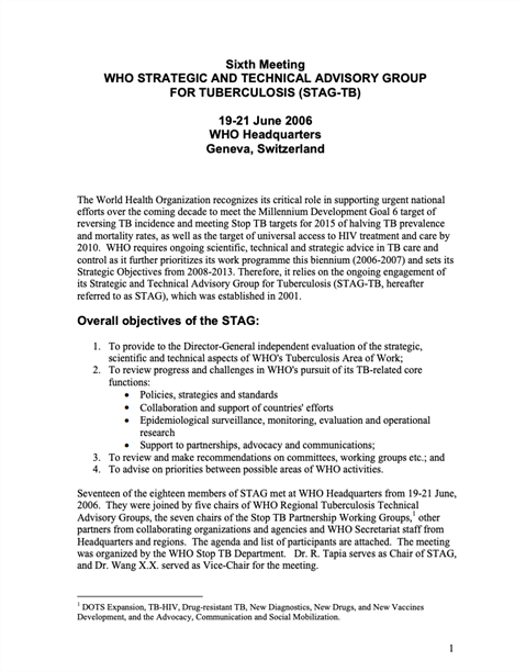 Report of the 6th Meeting of the Strategic and Technical Advisory Group for TB