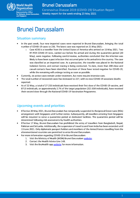 COVID-19 in Brunei Darussalam Situation Report 22