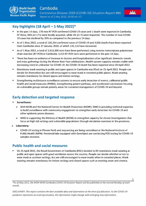 COVID-19 Joint WHO-MOH Situation Report 86
