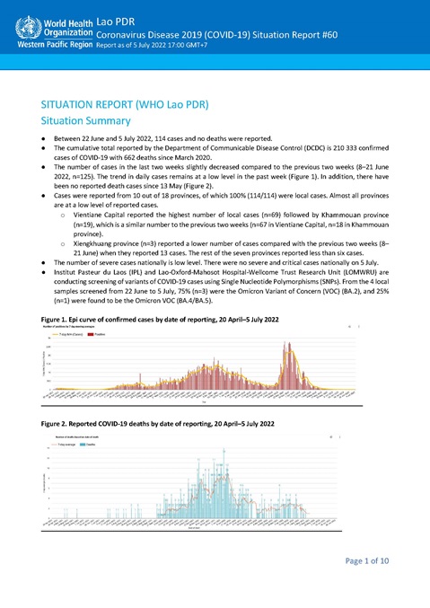 COVID-19 situation report for Lao PDR #60: 5 July 2022