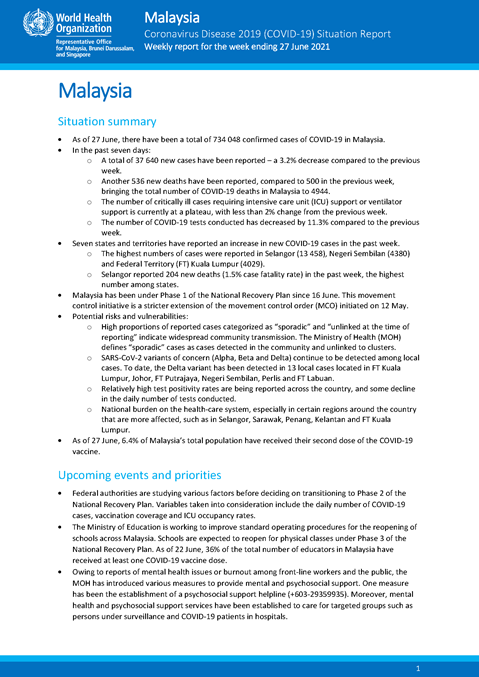 COVID-19 in Malaysia Situation Report 49