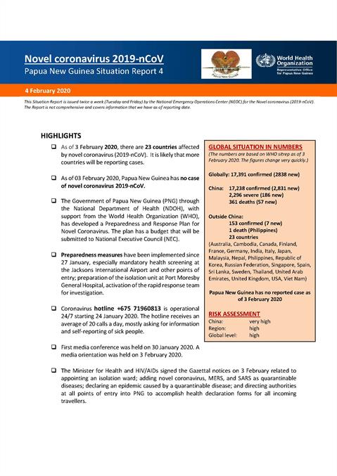 COVID-19 in Papua New Guinea Situation Report 04