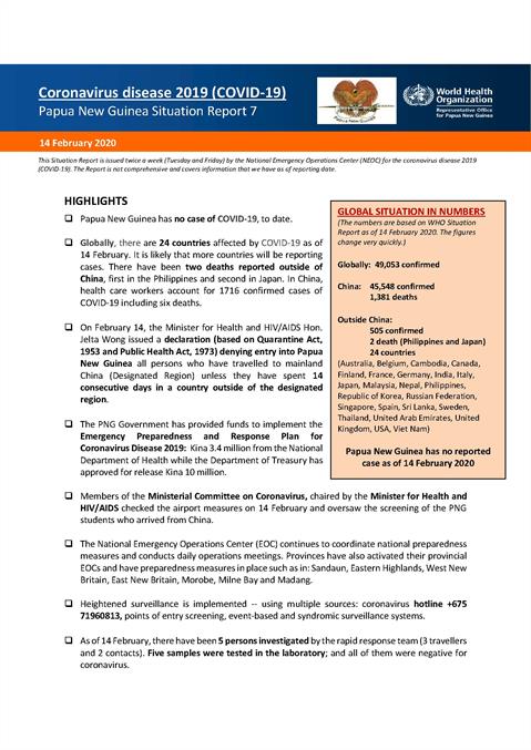 COVID-19 in Papua New Guinea Situation Report 07