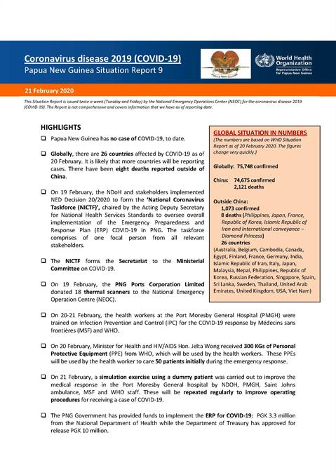COVID-19 in Papua New Guinea Situation Report 09