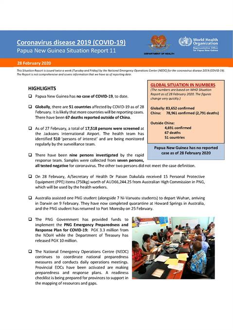 COVID-19 in Papua New Guinea Situation Report 11