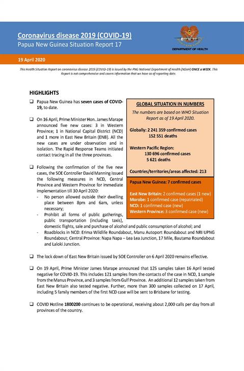 COVID-19 in Papua New Guinea Situation Report 17