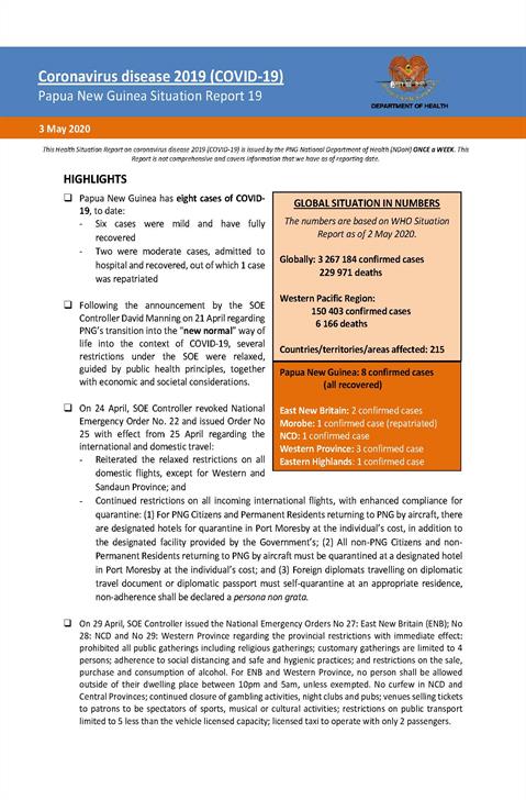 COVID-19 in Papua New Guinea Situation Report 19