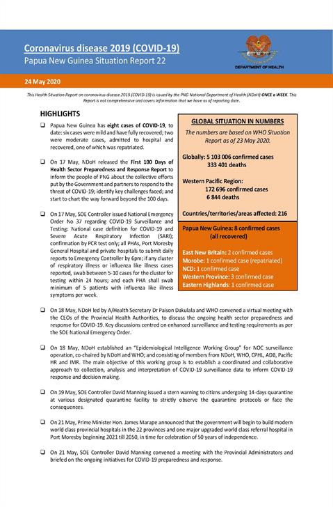 COVID-19 in Papua New Guinea Situation Report 22