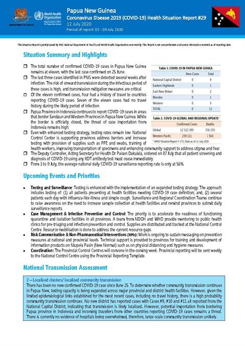 COVID-19 in Papua New Guinea Situation Report 29
