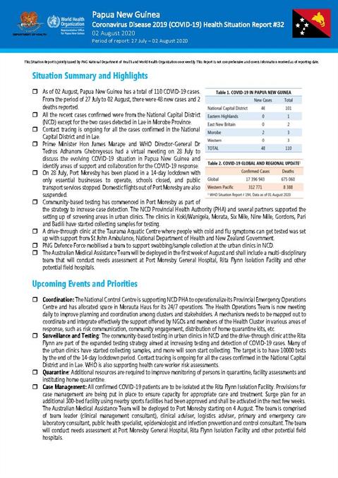 COVID-19 in Papua New Guinea Situation Report 32