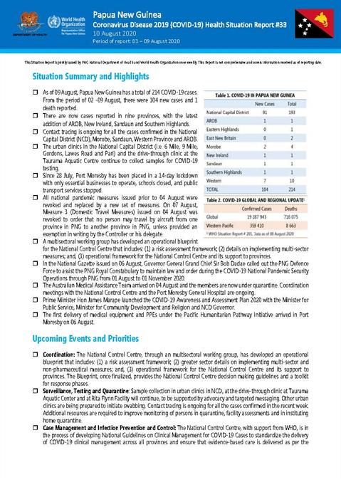 COVID-19 in Papua New Guinea Situation Report 33
