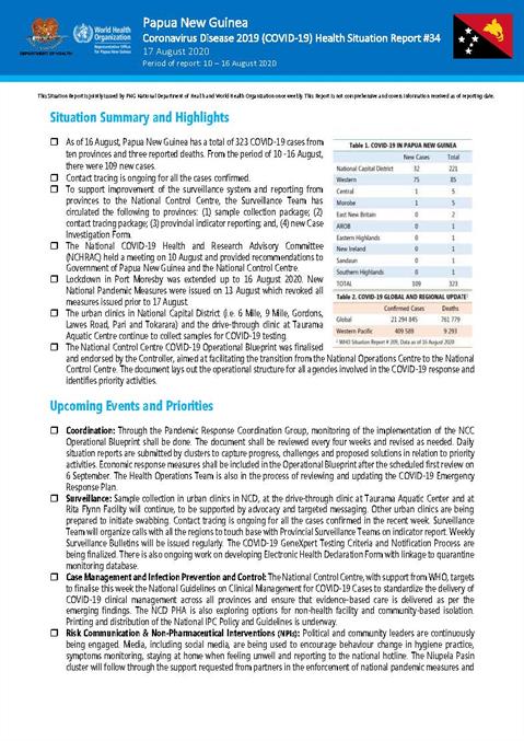 COVID-19 in Papua New Guinea Situation Report 34