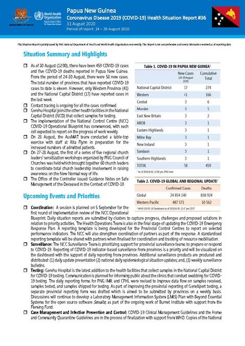 COVID-19 in Papua New Guinea Situation Report 36