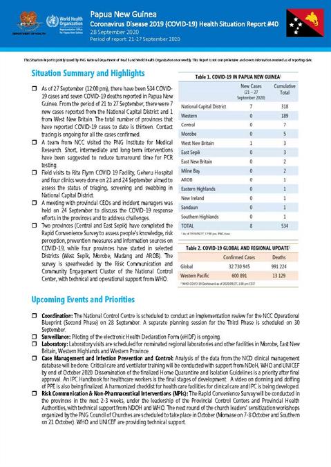 COVID-19 in Papua New Guinea Situation Report 40