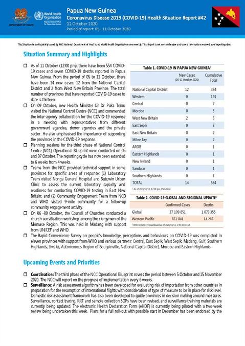 COVID-19 in Papua New Guinea Situation Report 42