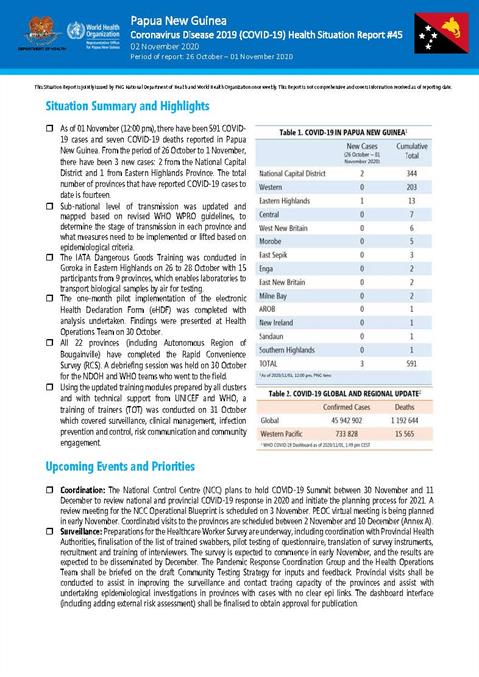 COVID-19 in Papua New Guinea Situation Report 45