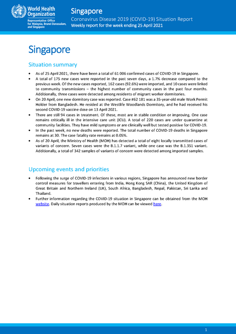 COVID-19 in Singapore Situation Report 19